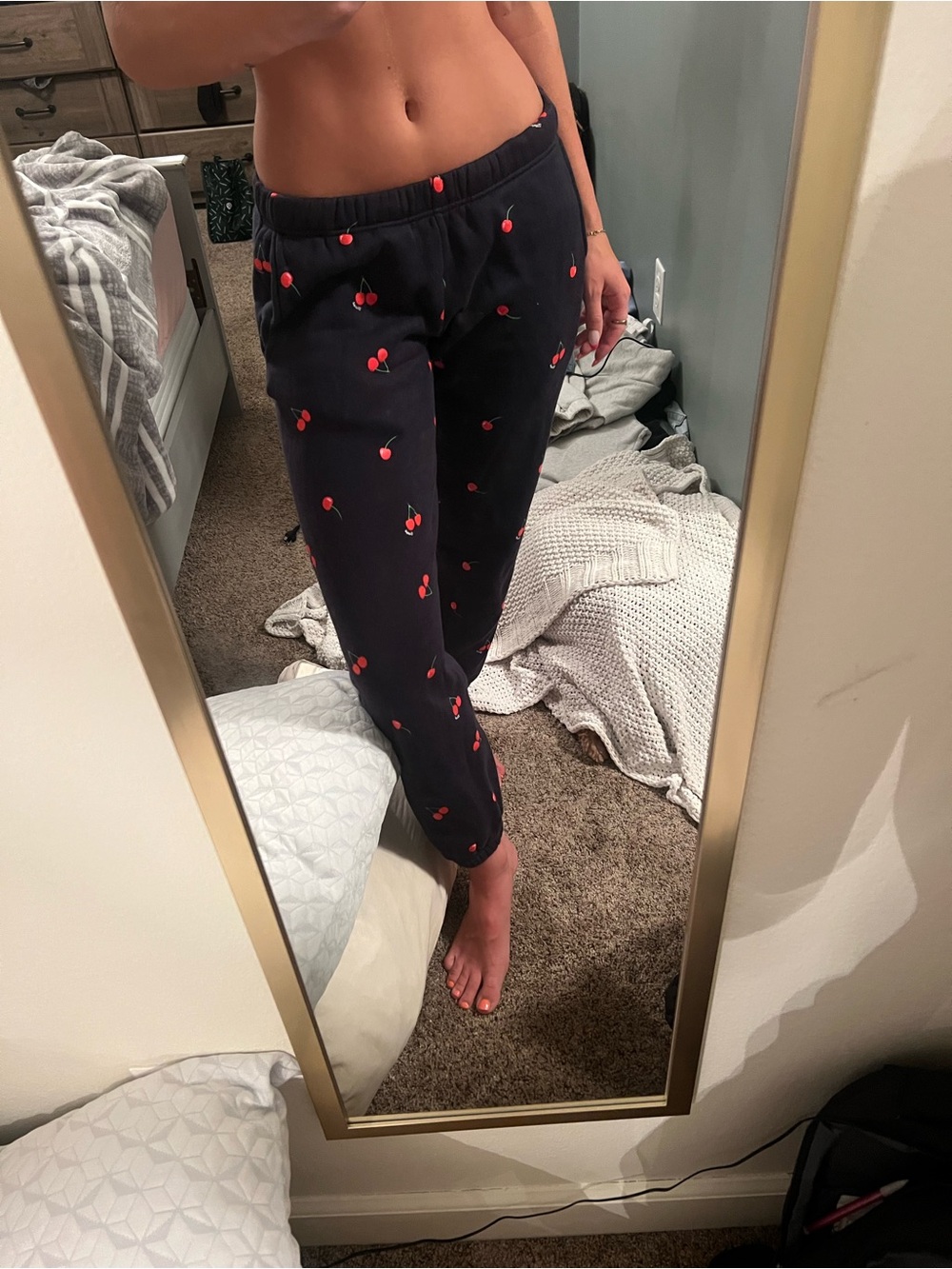 Women's Navy Cherry Print Jogger Pants